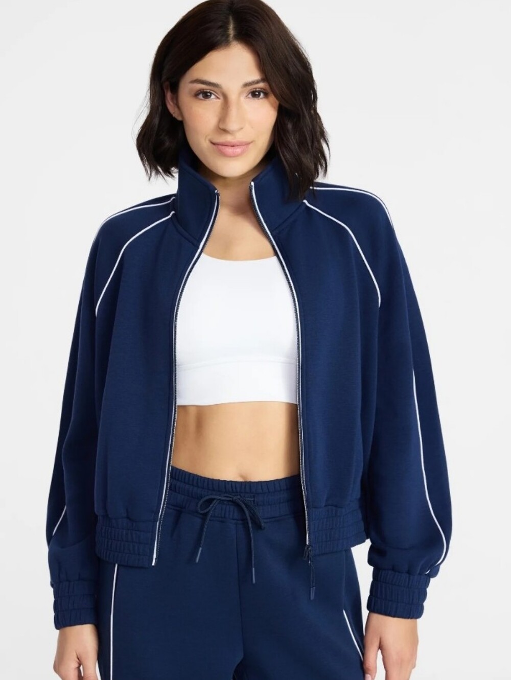 Avia Blue Cove Double Knit Jacket with White Trim - Picture 9 of 15